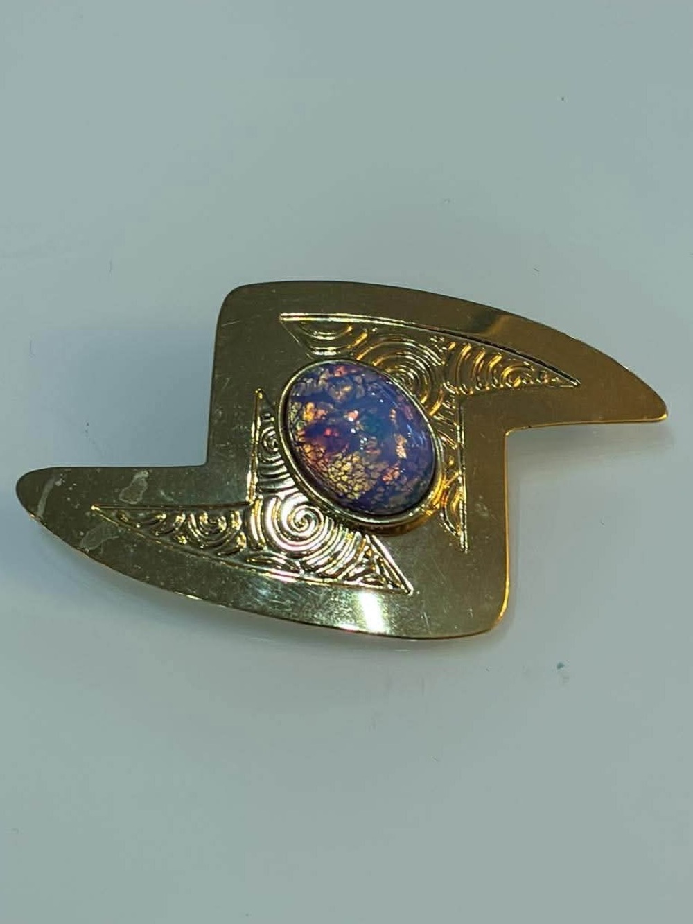 Signed Stamas Fire Opal Brooch